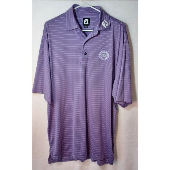 FJ Foot Joy Polo Shirt Men's L Purple White Stripe Golf Boulder Country Club EUC - Picture 1 of 6